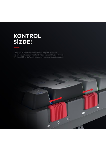 Yoru Mini Pro 2.4ghz+Bt5.0+Type-C Bağlantı Red Switch Rgb Mekanik Gaming Oyuncu Klavye Q Tr Hot Swap