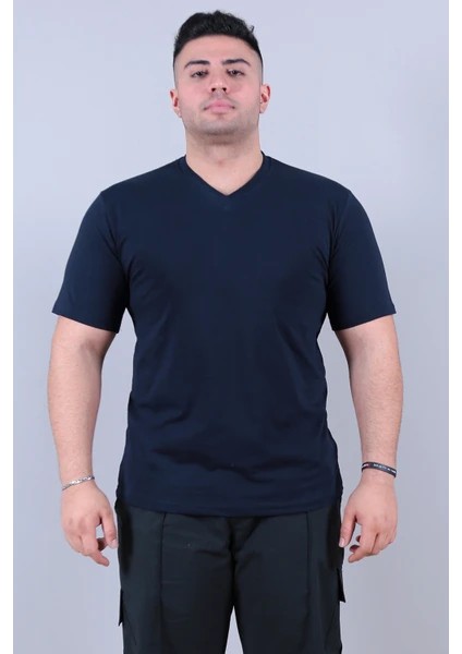 V Yaka Lacivert Kısa Kol Tshirt fiyatları