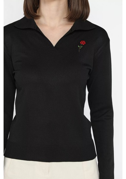 Kadın Polo Yaka Gül Işlemeli Triko Bluz P-00016264 modelleri