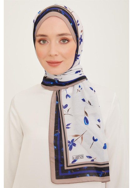 Trend Şal Lacivert Karma Çiçek Desen 10008 - 05