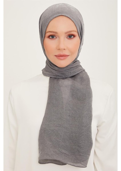 Trend Gri Düz Renk Pırıltı Şal 1 - 23021