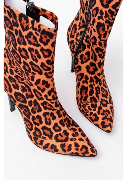 VRT-4811 Leopar Yüksek Ince Topuklu Fermuarlı Kadın Bot modelleri