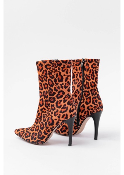 VRT-4811 Leopar Yüksek Ince Topuklu Fermuarlı Kadın Bot fırsatları
