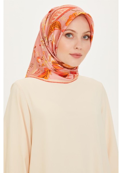 Çiçek Desenli Twill Saf İpek Eşarp 9227D 05