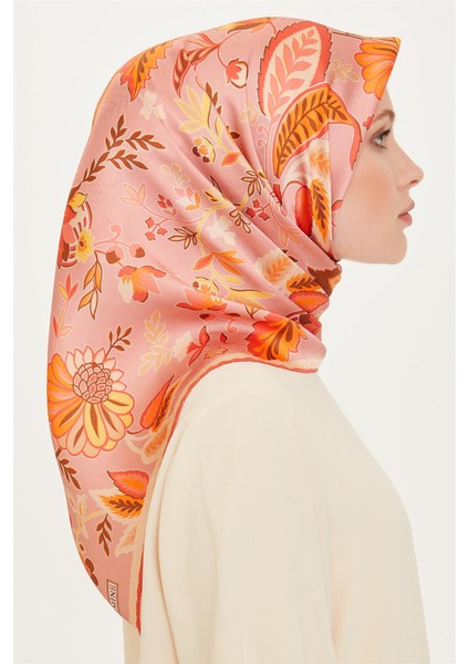 Çiçek Desenli Twill Saf İpek Eşarp 9227D 05 fiyatları