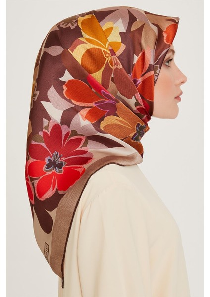 Çiçek Desenli Twill Saf İpek Eşarp 9238D 80 fiyatları