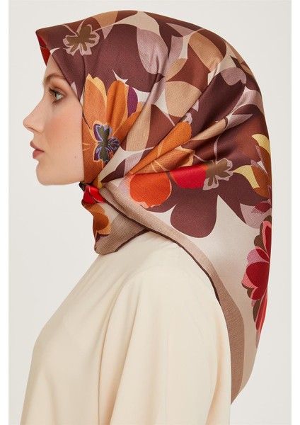 Çiçek Desenli Twill Saf İpek Eşarp 9238D 80 modelleri
