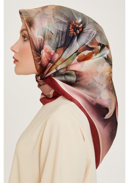 Çiçek Desenli Sura Saf İpek Eşarp 9211D 34 34 modelleri