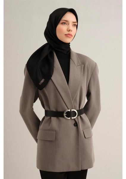 Jakarlı Ipek Eşarp 2000 (J) - Monogram Desenli - 01 - Siyah