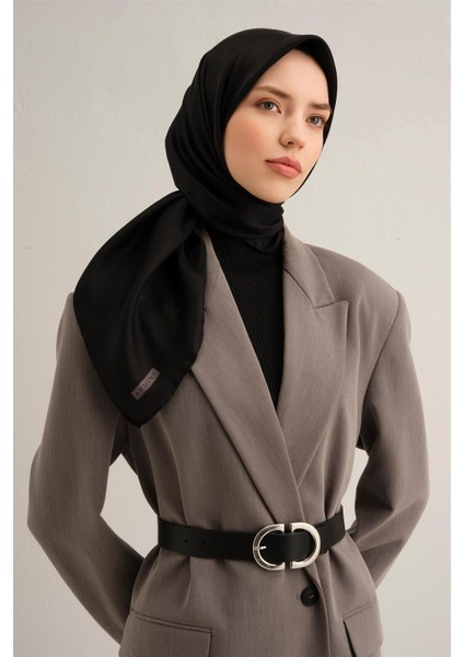 Jakarlı Ipek Eşarp 2000 (J) - Monogram Desenli - 01 - Siyah