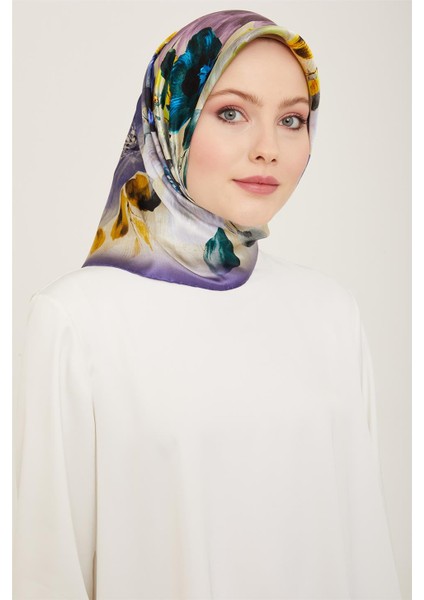 Çiçek Desenli Twill İpek Eşarp 24Ya9133 36 53