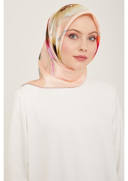 Çiçek Desenli Twill İpek Eşarp 24Ya9105 32 31