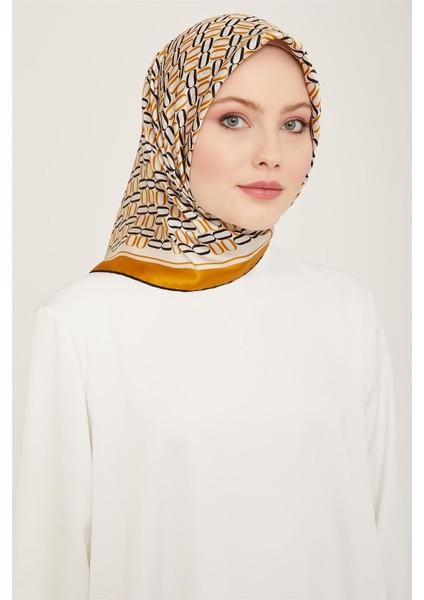 Klasik Desenli Twill İpek Eşarp 24Ya9149 8 04
