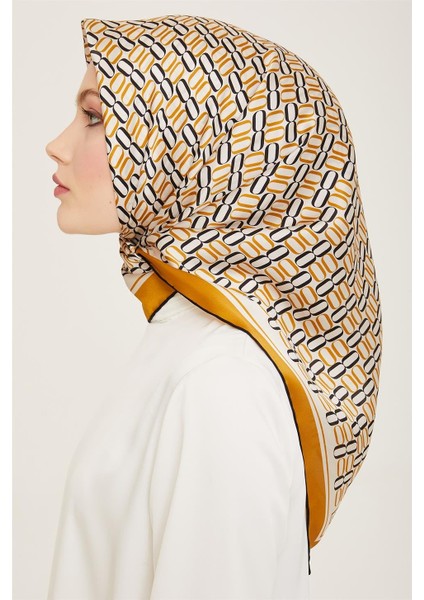 Klasik Desenli Twill İpek Eşarp 24Ya9149 8 04