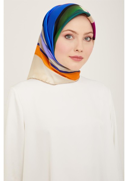 Geometrik Desenli Twill İpek Eşarp 24Ya9122 55 31