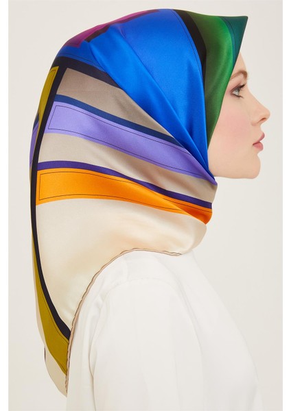 Geometrik Desenli Twill İpek Eşarp 24Ya9122 55 31