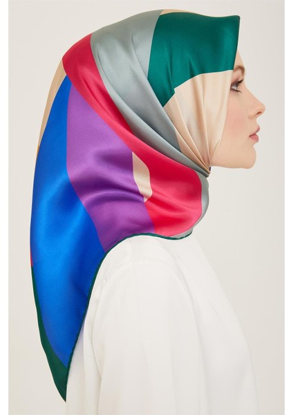 Geometrik Desenli Twill İpek Eşarp 24Ya9148 31 80