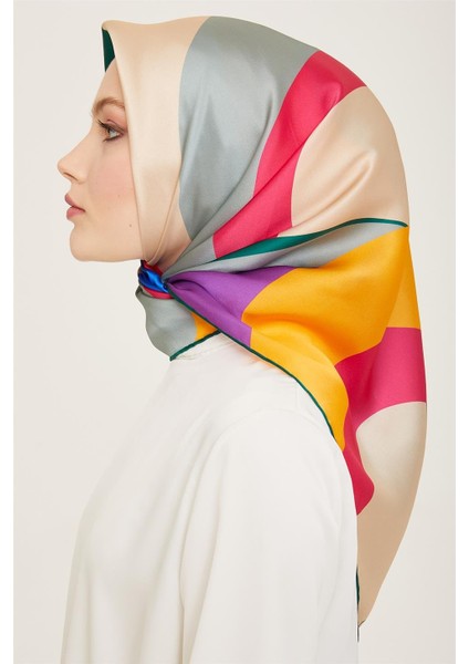 Geometrik Desenli Twill İpek Eşarp 24Ya9148 31 80