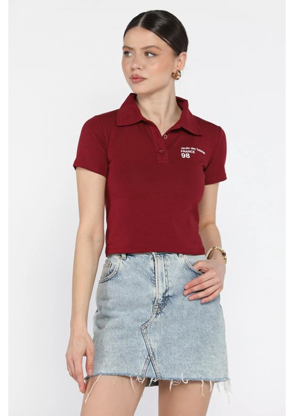 Polo Yaka Yarım Düğmeli Kadın Tişört P-00016218