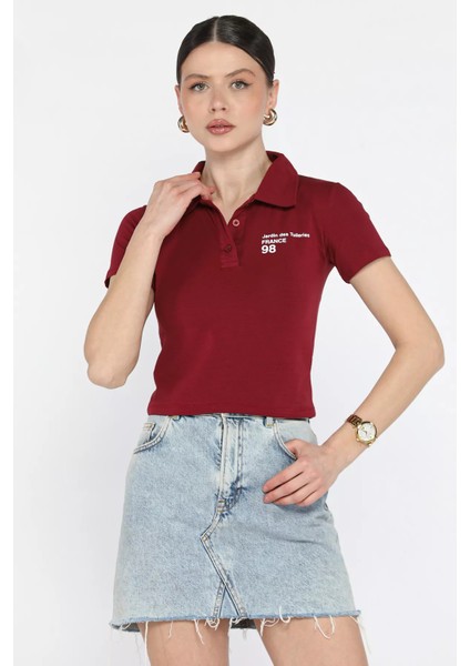 Polo Yaka Yarım Düğmeli Kadın Tişört P-00016218