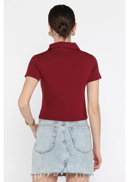 Polo Yaka Yarım Düğmeli Kadın Tişört P-00016218