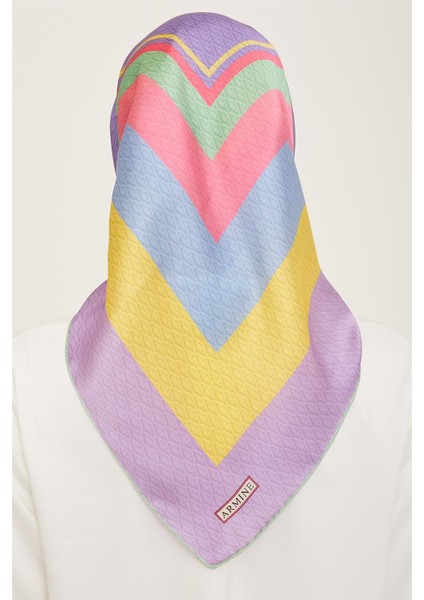 Lila - Sarı Geçişli Monogram Desen Tivil İpek Eşarp 9111 - 82 fırsatları