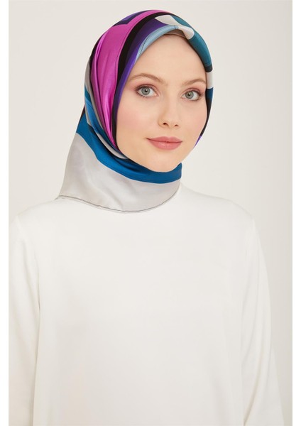 Geometrik Desenli Twill İpek Eşarp 24Ya9122 55 37