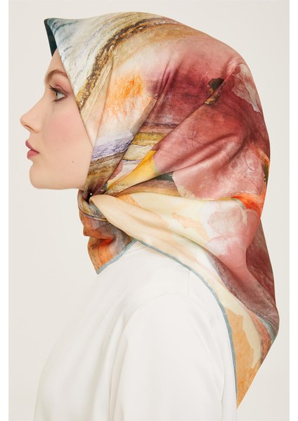 Soyut Desenli Twill İpek Eşarp 24Ya9102 52 34 modelleri