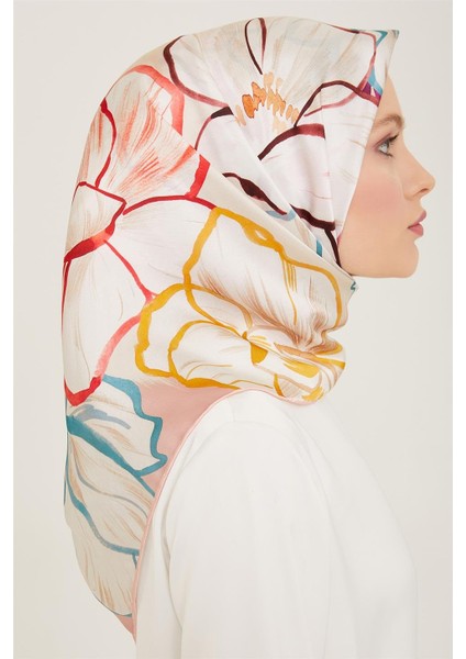 Pudra Çiçek Desen Tivil İpek Eşarp 9110 - 08 fiyatları