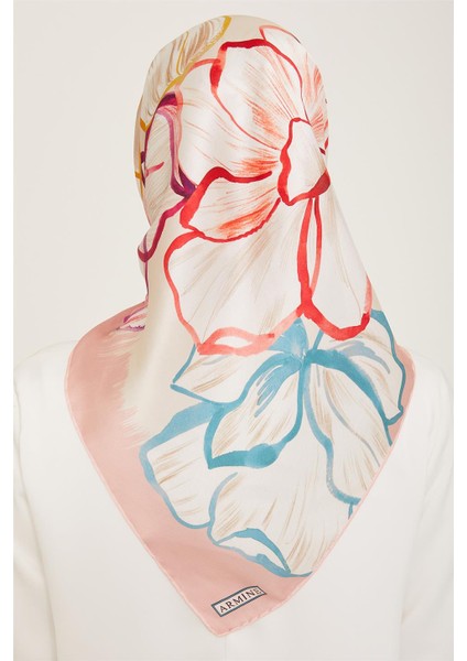 Pudra Çiçek Desen Tivil İpek Eşarp 9110 - 08 fırsatları