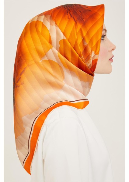 Turuncu Çiçek Desen Sura İpek Eşarp 9100 - 31 fiyatları