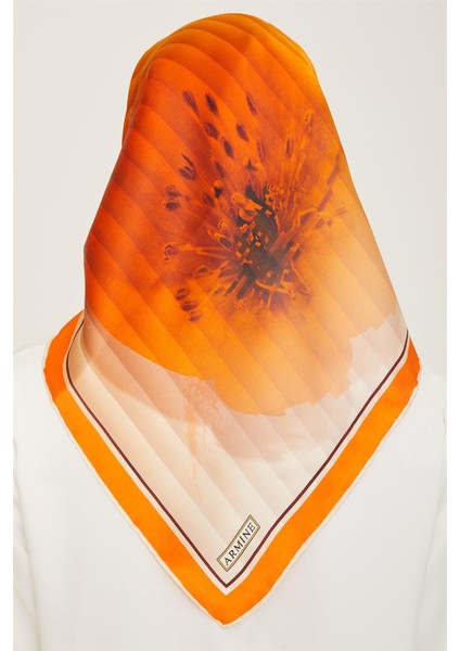 Turuncu Çiçek Desen Sura İpek Eşarp 9100 - 31 fırsatları