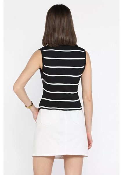 Kadın Fiyonk Düğmeli Çizgi Desenli Triko Yelek P-00016244 fırsatları