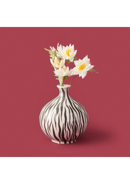 Deco Elegant Curves Vazo - Siyah / Beyaz - 28 cm