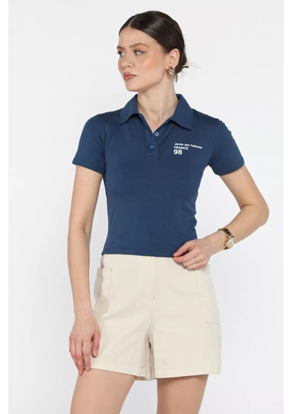 Polo Yaka Yarım Düğmeli Kadın Tişört P-00016218