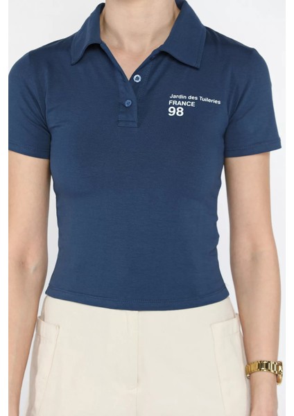 Polo Yaka Yarım Düğmeli Kadın Tişört P-00016218