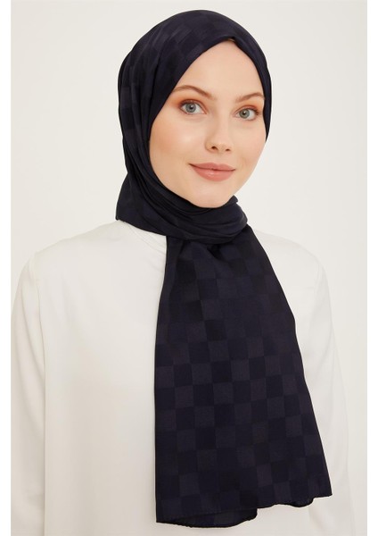 Trend Jakarlı Lacivert Dama Desen Diamond şal 2 - 1393