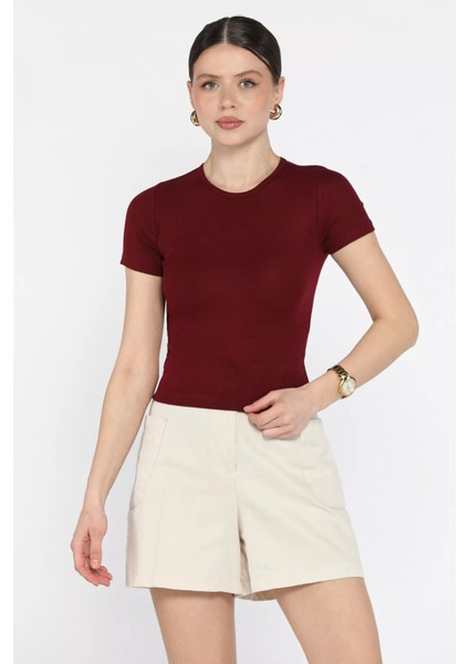 Kadın Bisiklet Yaka Basic Tişört P-00016217