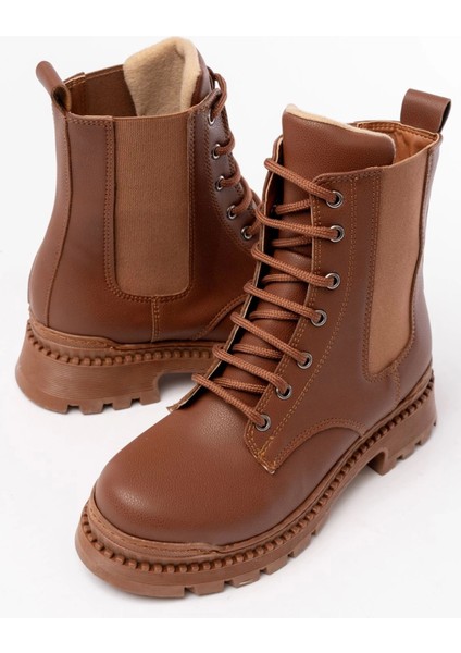 2051-298 Taba Düz Topuklu Bağcıklı Lastikli Günlük Kadın Bot modelleri