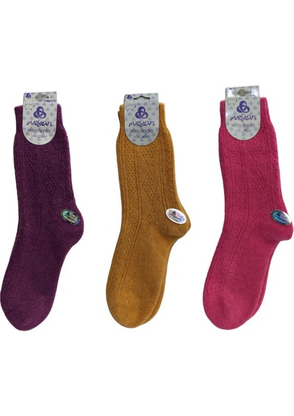 3'lü Set Dikişsiz Renkli Yün Soket Kadın Çorap