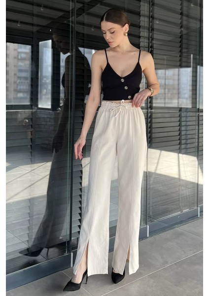 Bel Lastikli Yırtmaçlı Keten Pantolon P-00016202 fiyatları