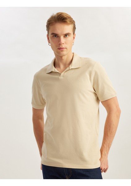 Pamuklu Pike Kumaş Kısa Kollu Regular Fit V Yaka Polo Tişört