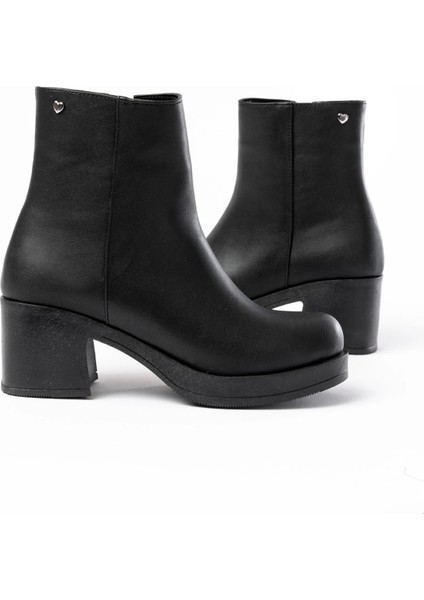 5109-3022 Siyah Fermuarlı Kalın Topuklu Günlük Kadın Bot modelleri