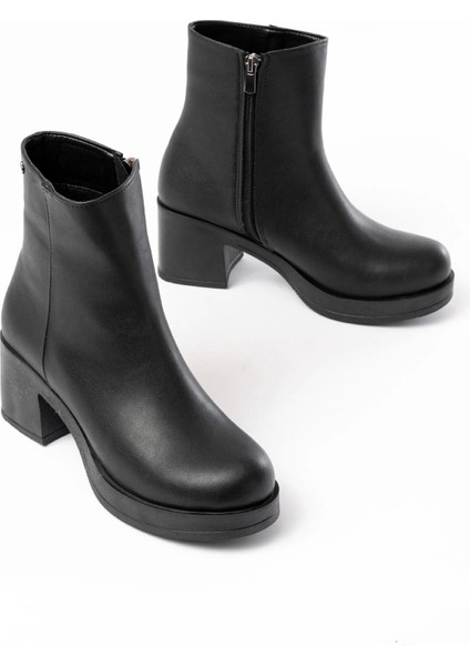 5109-3022 Siyah Fermuarlı Kalın Topuklu Günlük Kadın Bot fırsatları