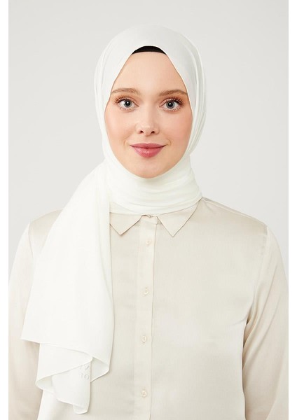 Beyaz Dama Desen Jakarlı Elegance Şal