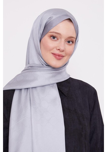 Gümüş Petek Desen Monogram Ipek Şal