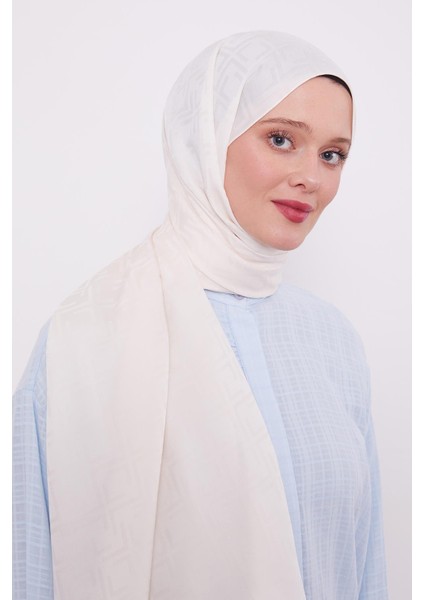Krem Kare Desen Blue Jakar Şal