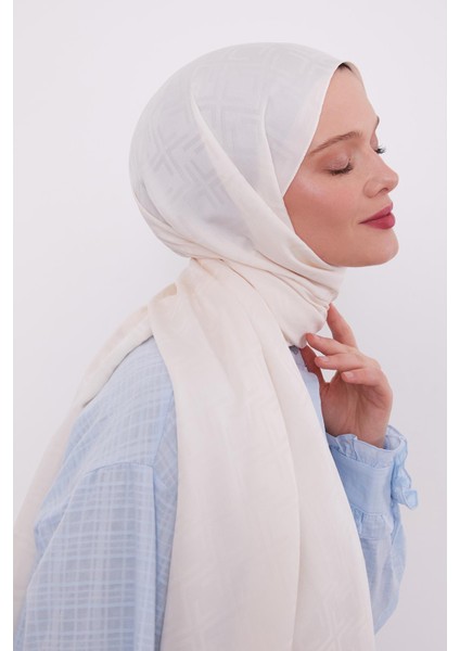 Krem Kare Desen Blue Jakar Şal fiyatları