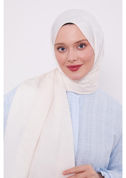 Krem Kare Desen Blue Jakar Şal modelleri