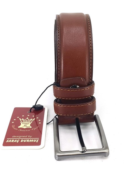 Saraç 1101 24K Erkek Klasik Dikişli Kemer Kızıl Taba